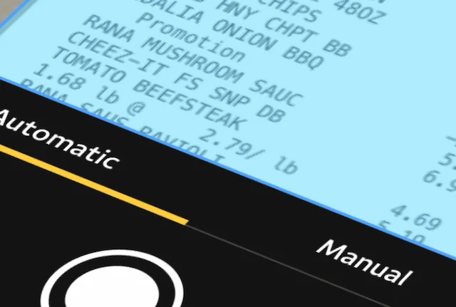 Receipt Manager app showing receipt capture using the phone camera