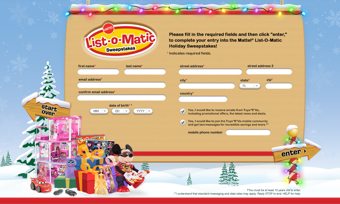 Sweepstakes entry form