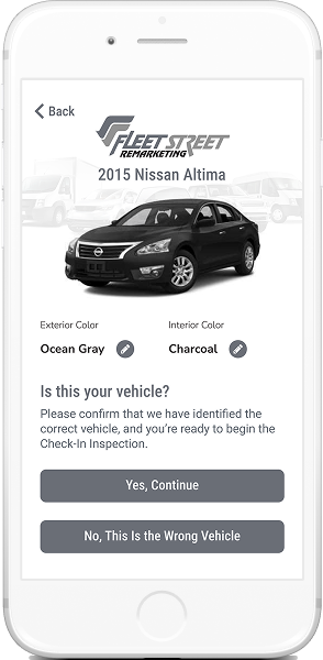 Wireframe: Vehicle confirmation