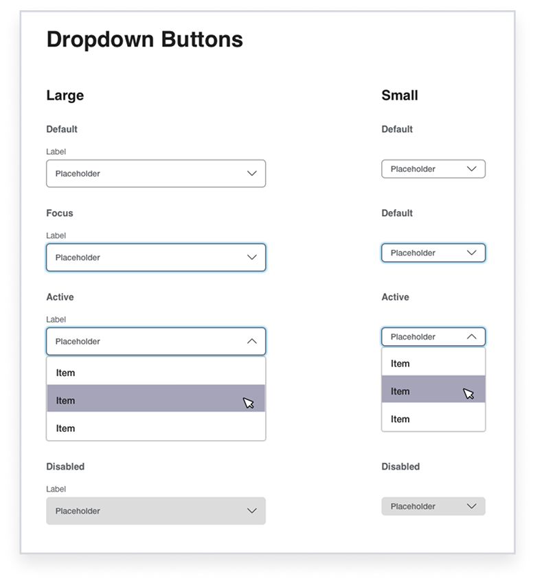Select list (dropdown button) component with variants