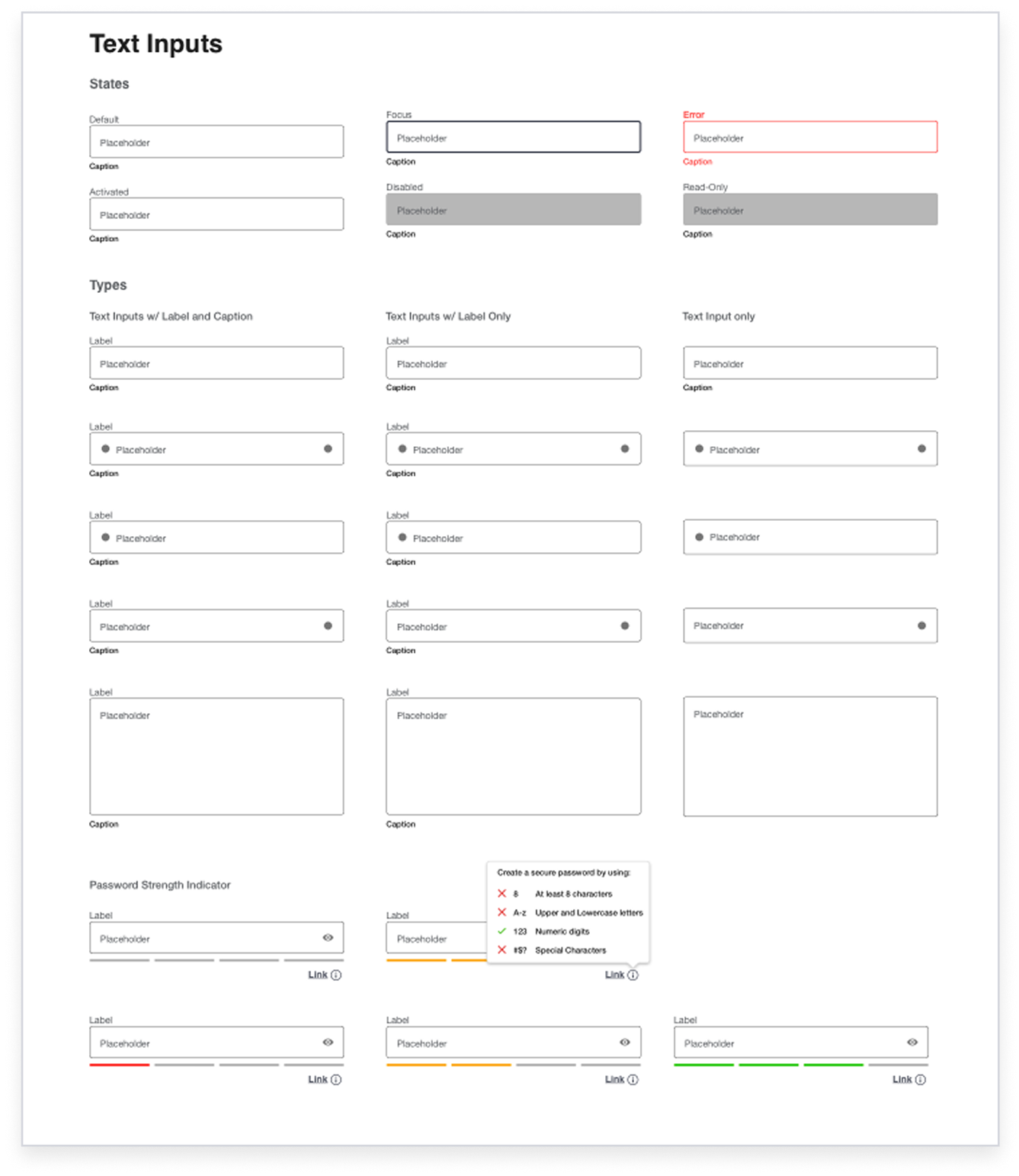 Text input components with variants