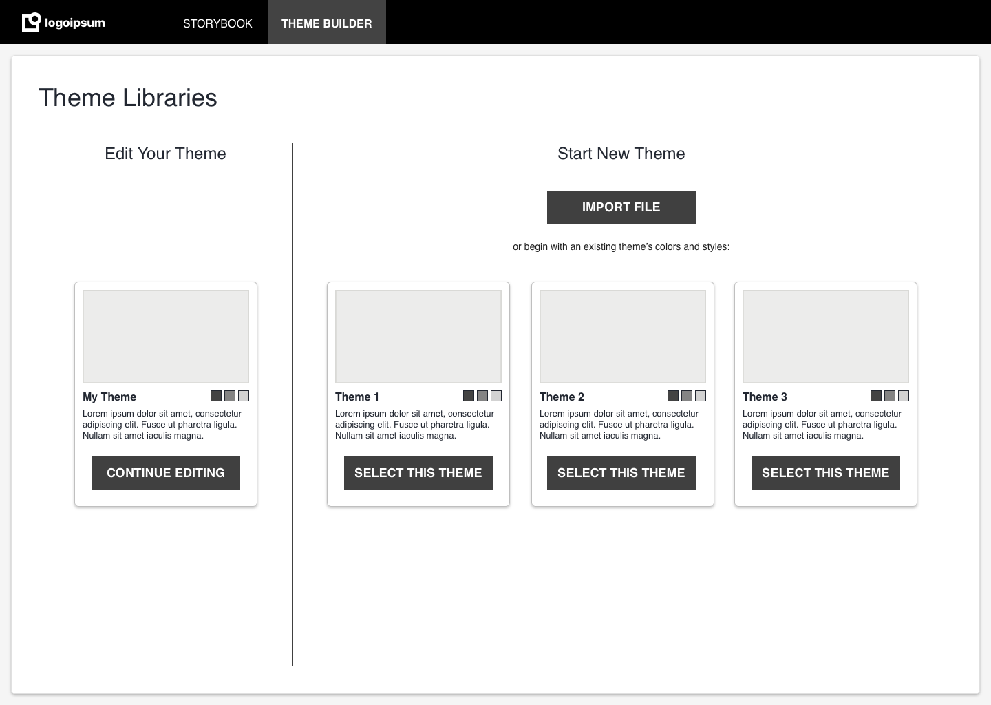 Theme Builder Start Screen (with theme presets)