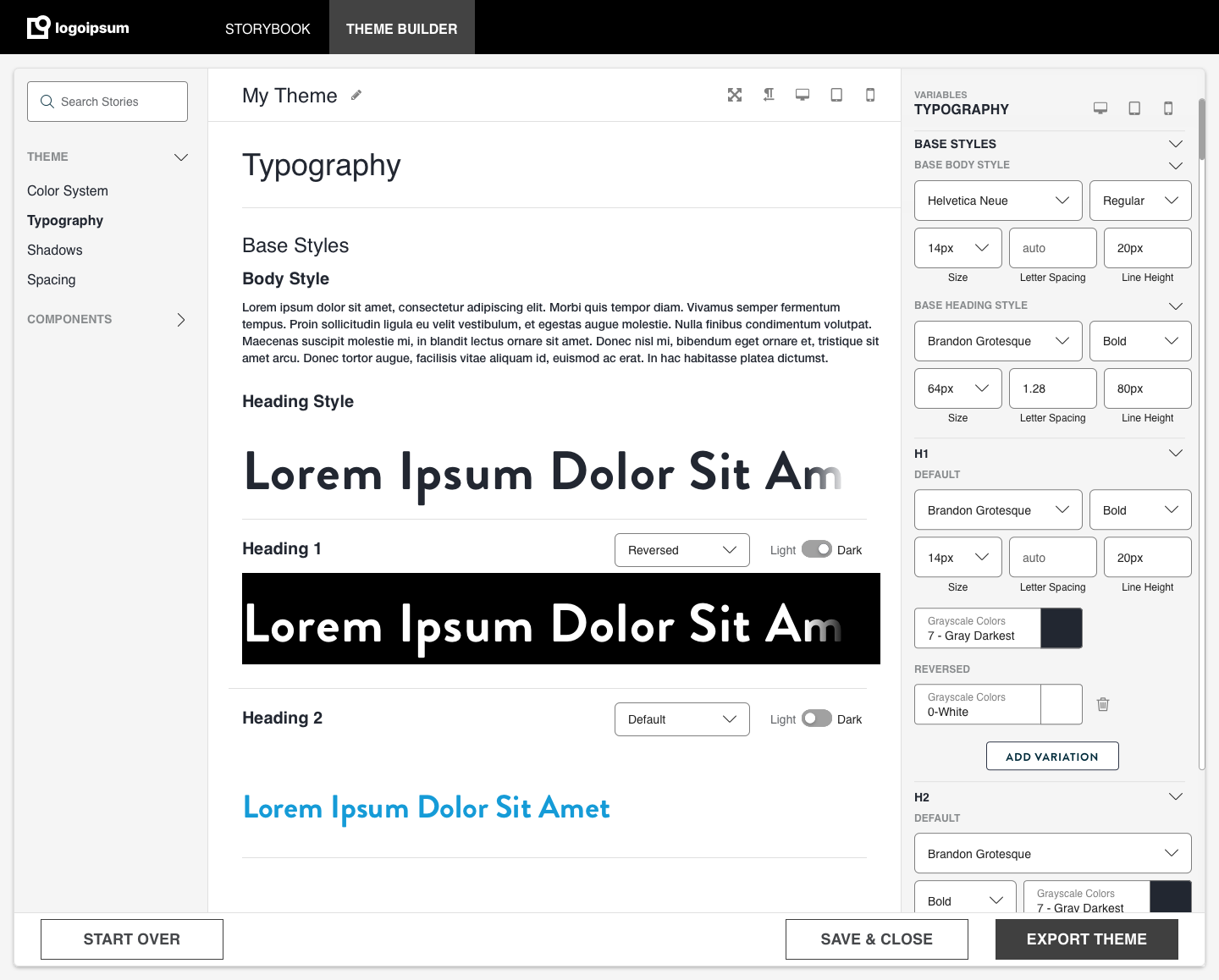 Theme Builder typography settings
