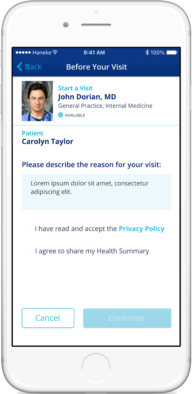 Confirmation screen before appointment